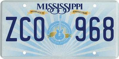MS license plate ZCO968