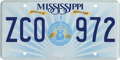 MS license plate ZCO972