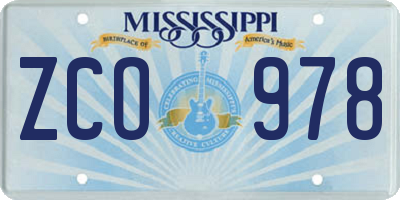 MS license plate ZCO978