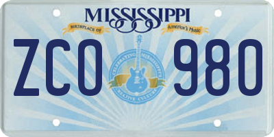 MS license plate ZCO980