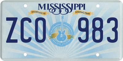MS license plate ZCO983
