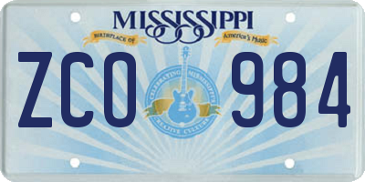 MS license plate ZCO984