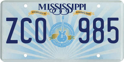 MS license plate ZCO985