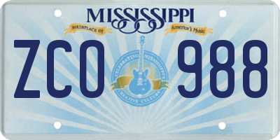 MS license plate ZCO988