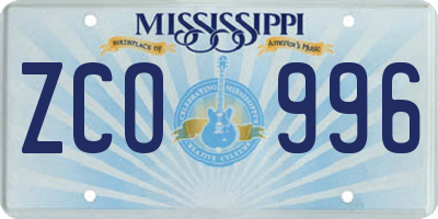 MS license plate ZCO996