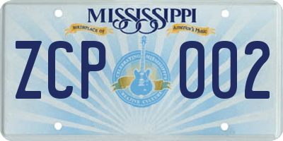 MS license plate ZCP002