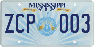 MS license plate ZCP003
