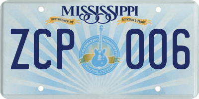 MS license plate ZCP006