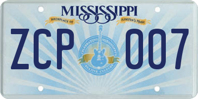 MS license plate ZCP007
