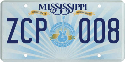 MS license plate ZCP008