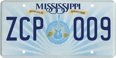 MS license plate ZCP009