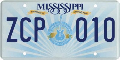 MS license plate ZCP010