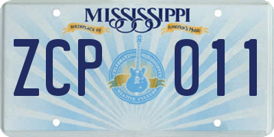 MS license plate ZCP011