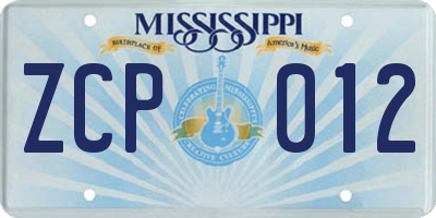 MS license plate ZCP012