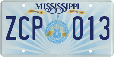 MS license plate ZCP013