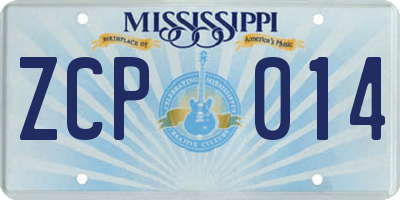 MS license plate ZCP014