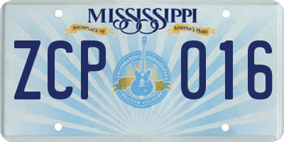 MS license plate ZCP016