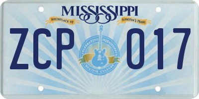 MS license plate ZCP017