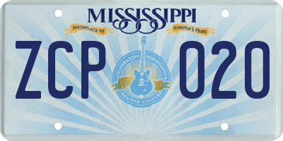 MS license plate ZCP020
