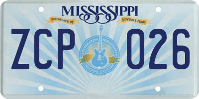 MS license plate ZCP026