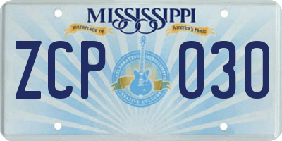 MS license plate ZCP030