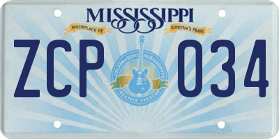 MS license plate ZCP034