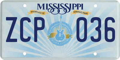 MS license plate ZCP036