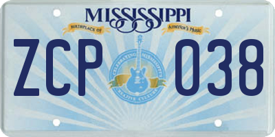 MS license plate ZCP038