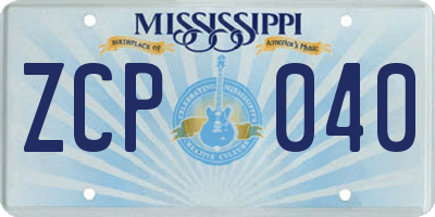 MS license plate ZCP040