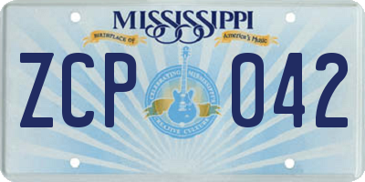 MS license plate ZCP042