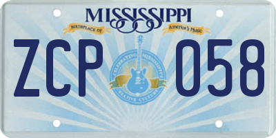 MS license plate ZCP058