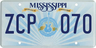 MS license plate ZCP070