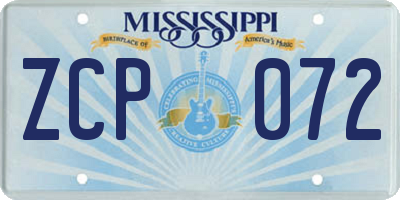 MS license plate ZCP072