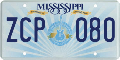 MS license plate ZCP080