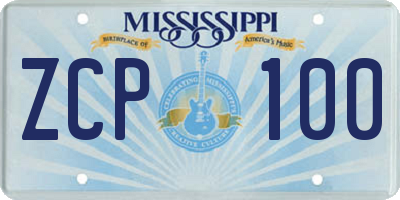 MS license plate ZCP100