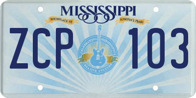 MS license plate ZCP103