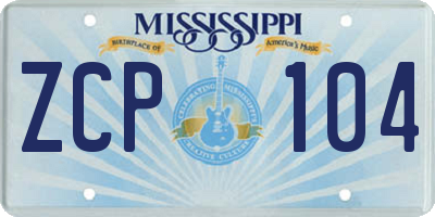 MS license plate ZCP104