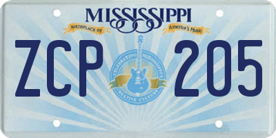 MS license plate ZCP205
