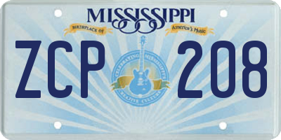 MS license plate ZCP208