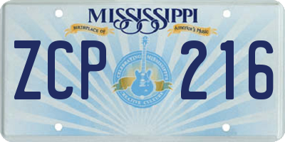 MS license plate ZCP216