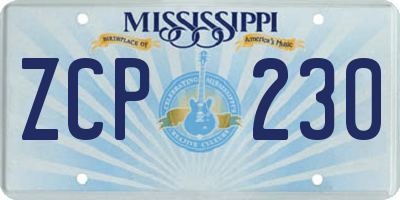 MS license plate ZCP230