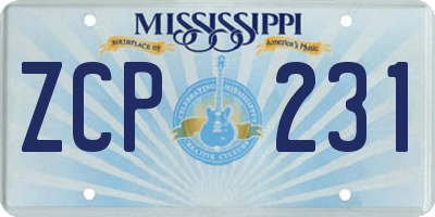MS license plate ZCP231