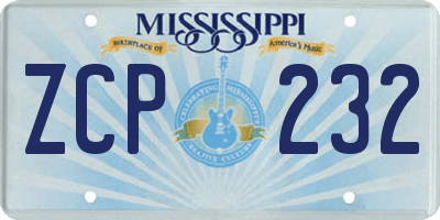 MS license plate ZCP232
