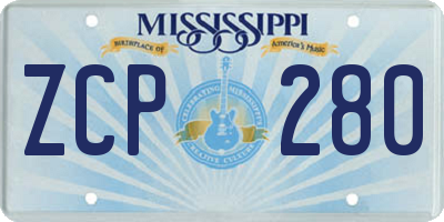 MS license plate ZCP280
