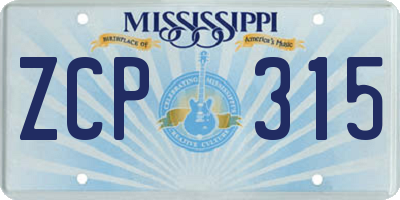 MS license plate ZCP315