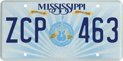 MS license plate ZCP463