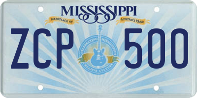MS license plate ZCP500