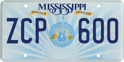 MS license plate ZCP600