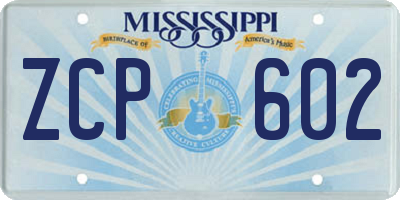 MS license plate ZCP602