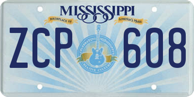 MS license plate ZCP608